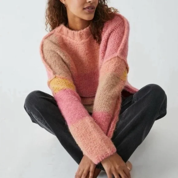 NWT Free People Domino Alpaca Pullover Sweater - Prairie Sunset Combo - Picture 2 of 16